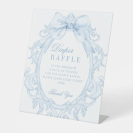 Blue Toile Frame Bow Baby Boy Shower Diaper Raffle Sockelschild