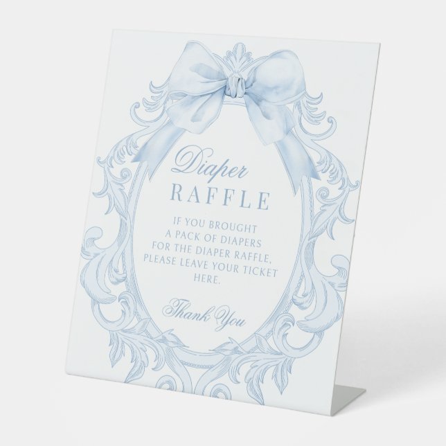 Blue Toile Frame Bow Baby Boy Shower Diaper Raffle Sockelschild (Vorderseite)
