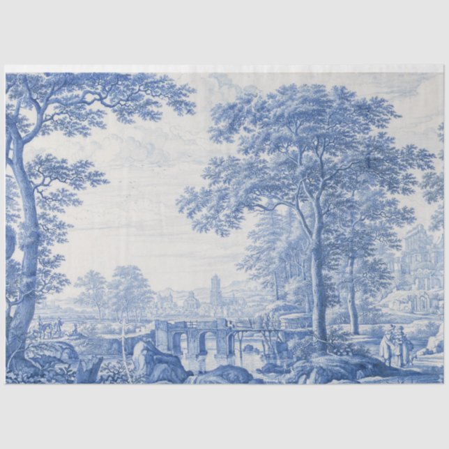 Blue Toile French Decoupage Artwork Seidenpapier (Vorderseite)