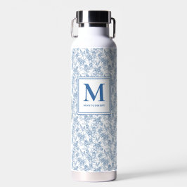 Blue Toile French Monogram Name Trinkflasche