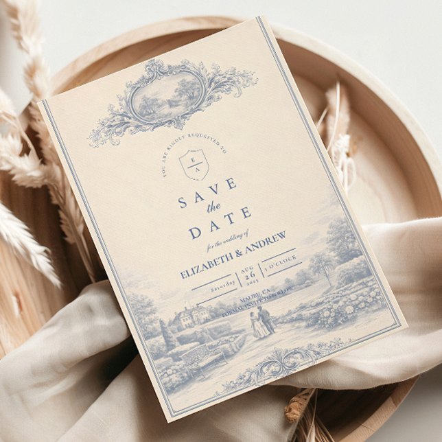 Blue Toile Garten Estate Hochzeit Save The Date (Von Creator hochgeladen)