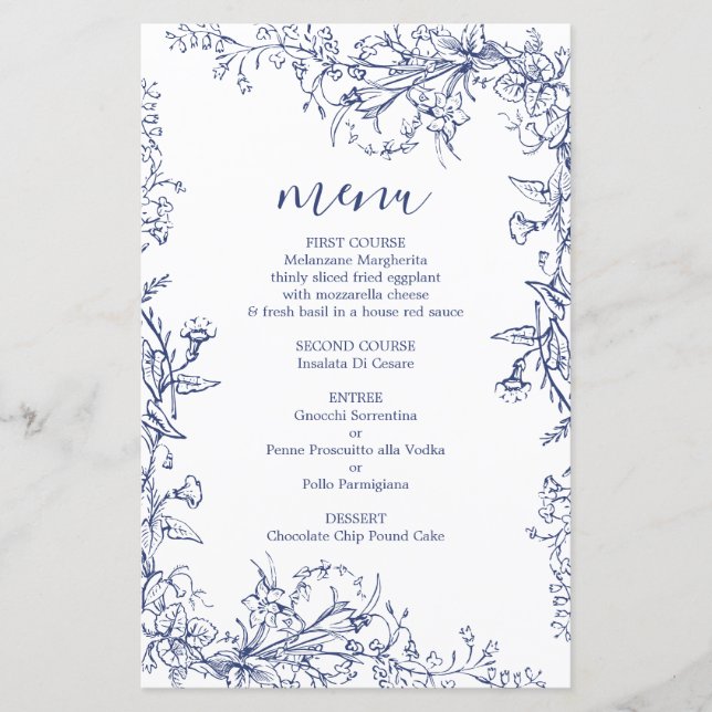 Blue Toile Hochzeitskarte (Vorderseite)