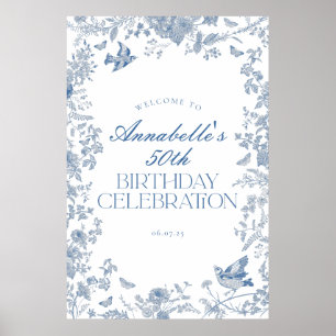 Blue Toile Jouy Floral Anniversaire Affiche de bie