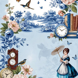 Blue Toile Jouy Junk Journal-Seite