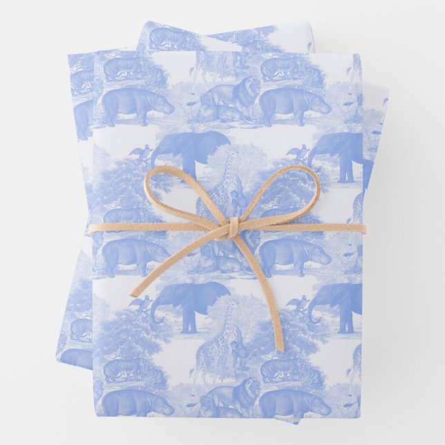 Blue Toile Jungle Animals Safari Chinoiserie Geschenkpapier Set (Beispiel)