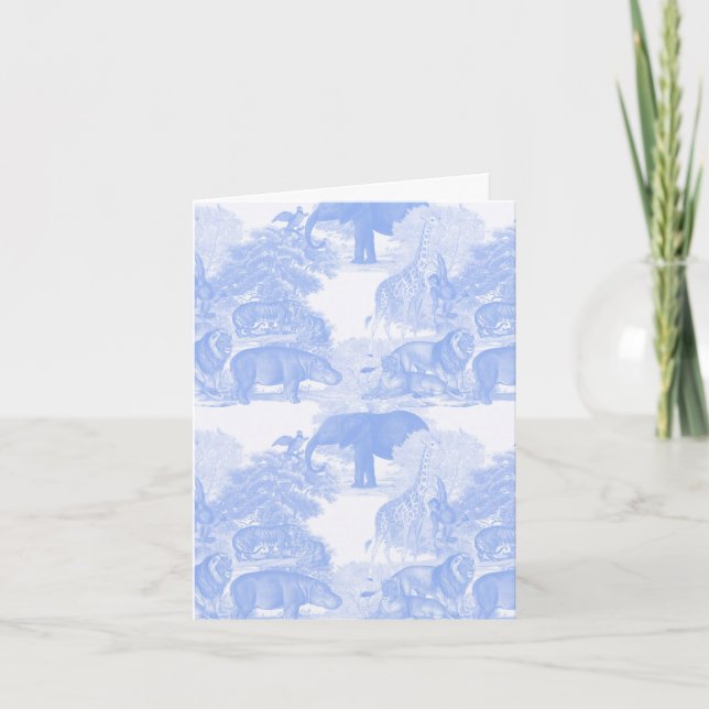 Blue Toile Jungle Animals Safari Chinoiserie Karte (Vorderseite)