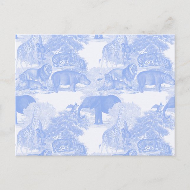 Blue Toile Jungle Animals Safari Chinoiserie Postkarte (Vorderseite)