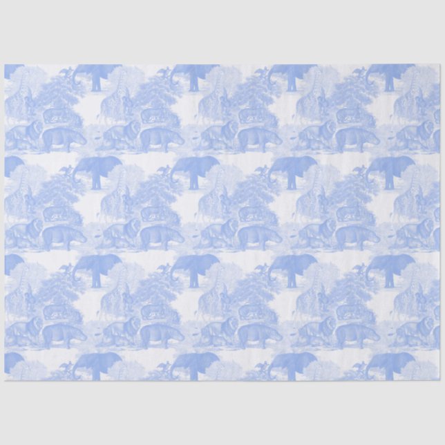 Blue Toile Jungle Animals Safari Chinoiserie Seidenpapier (Vorderseite)