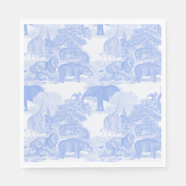 Blue Toile Jungle Animals Safari Chinoiserie Serviette (Vorderseite)