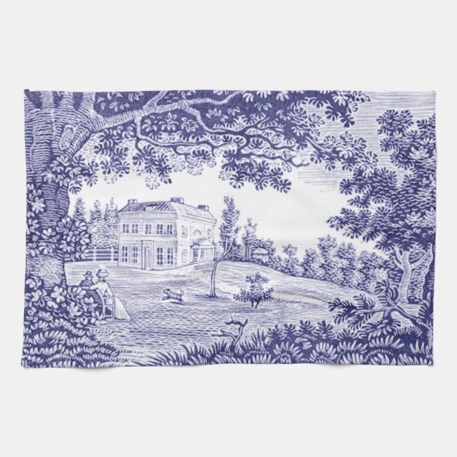 Blue Toile Kitchen Handtuch - französisches Landde (Horizontal)