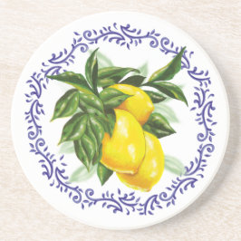 Blue Toile Lemon French Country Brautparty Getränkeuntersetzer