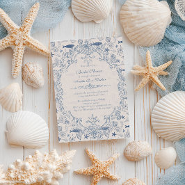 Blue toile Ocean Bridal Shower Invitation