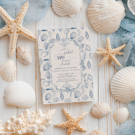 Blue toile Ocean Bridal Shower Invitation