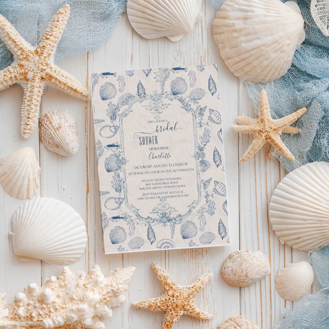 Blue toile Ocean Bridal Shower Invitation Einladung (Von Creator hochgeladen)