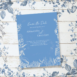 Blue Toile Ocean Thema Hochzeit Speichern Sie das Ankündigungspostkarte