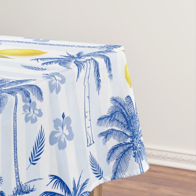 Blue Toile Palm Trees Lemons Pattern Tischdecke (Beispiel)