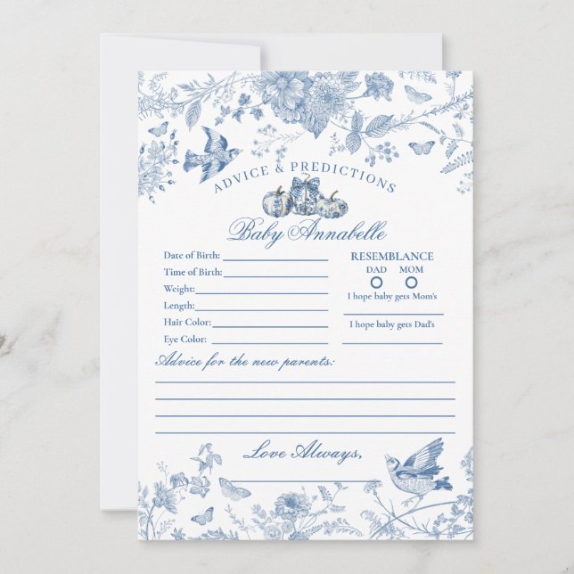 Blue Toile Pumpkin French Fal Advice for Baby Card Einladung (Vorderseite)