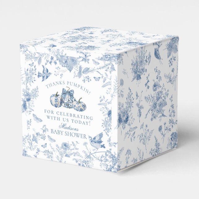 Blue Toile Pumpkin French Fall Baby Dusche Nachtis Geschenkschachtel (Vorderseite)