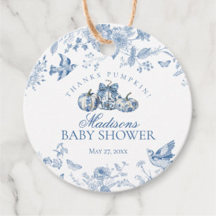 Blue Toile Pumpkin French Fall Baby Shower Circle Geschenkanhänger