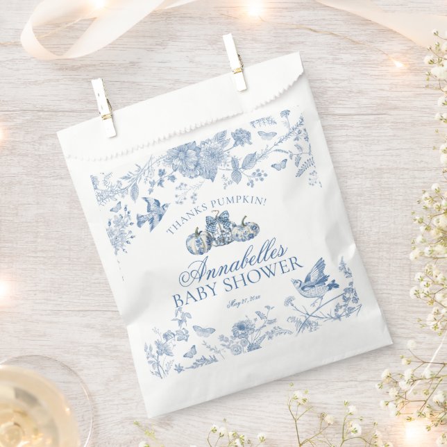 Blue Toile Pumpkin French Fall Baby Shower Dessert Geschenktütchen (Ausgeschnitten)