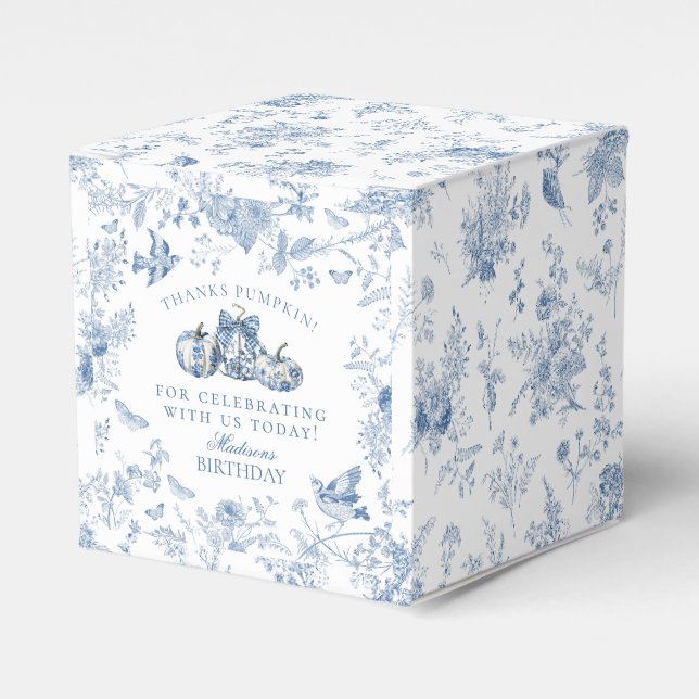 Blue Toile Pumpkin French Fall Birthday Party Geschenkschachtel (Vorderseite)