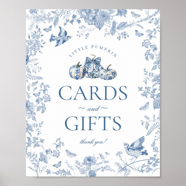 Blue Toile Pumpkin French Fall Cards & Gifts Sign Poster (Vorne)