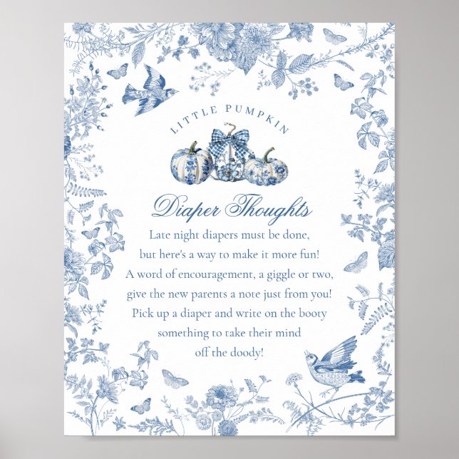 Blue Toile Pumpkin French Fall Diaper Thoughts Poster (Vorne)