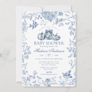 Blue Toile Pumpkin French Fall Floral Baby Dusche Einladung