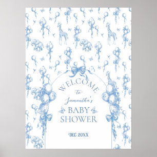 Blue Toile Safari Animal Baby Dusche Willkommen Poster