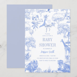 Blue Toile Safari Baby Dusche Einladung