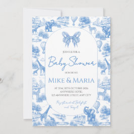 Blue Toile Safari Baby Shower Invitation