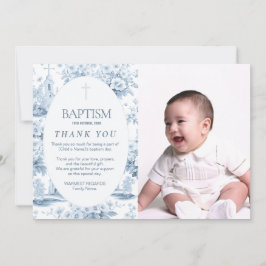 Blue Toile Taufe Danke Karte, Foto Design Einladung