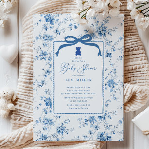 Blue Toile Teddy Bear Baby Dusche Einladung