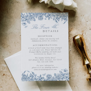 Blue Toile Wedding Details Umschließungskarte Blum Begleitkarte