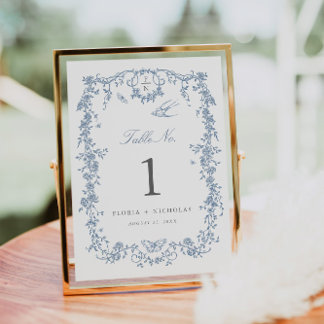 Blue Toile Wedding Tischnummer Card Chinoiserie