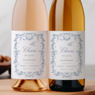 Blue Toile Wedding Wein Flasche Label Chinoiserie Weinetikett