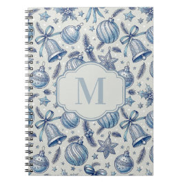 Blue Toile Weihnachtsschmuck Custom Monogram Notizblock
