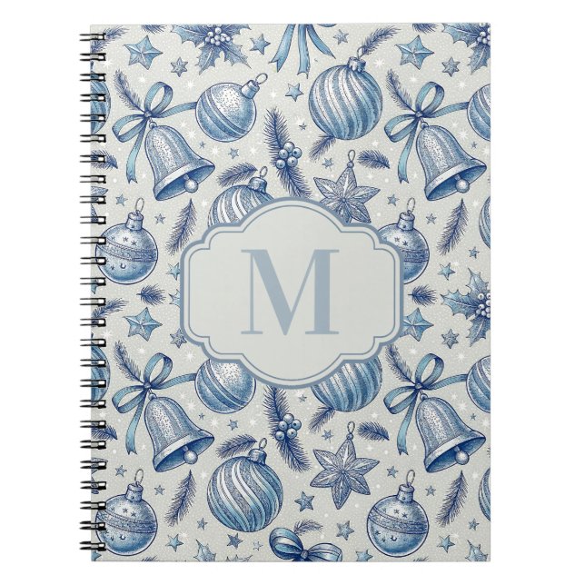 Blue Toile Weihnachtsschmuck Custom Monogram Notizblock (Vorderseite)