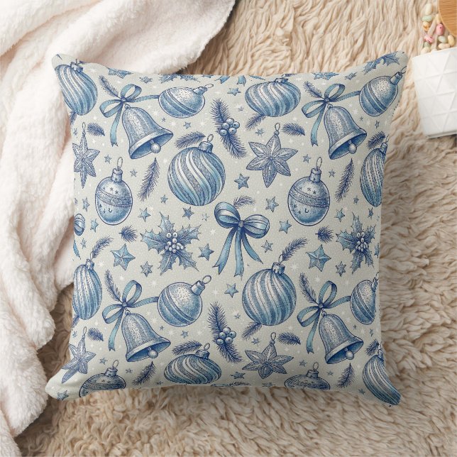 Blue Toile Weihnachtsschmuck Nahtlos Kissen (Decke)