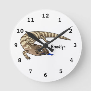 Blue tongue lizard reptile cartoon runde wanduhr