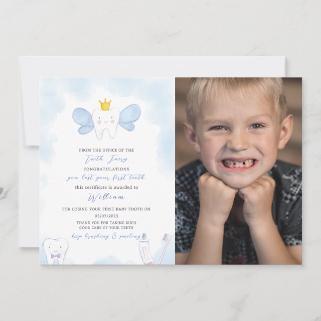 Blue Tooth Fairy Letter mit Foto Einladung (Vorderseite)