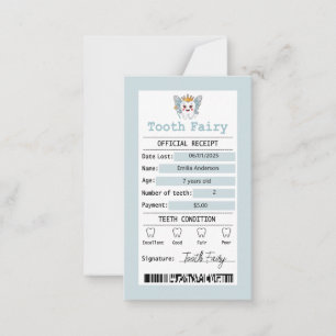 Blue Tooth Fairy Receipt Flat Note Card Mitteilungskarte