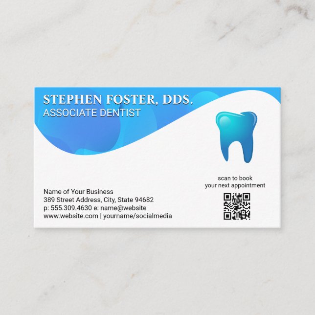 Blue Tooth Logo | Zahnmedizin | QR-Code Visitenkarte (Vorderseite)