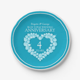 Blue Topaz Herz 4 Jahre Papierplatte Pappteller