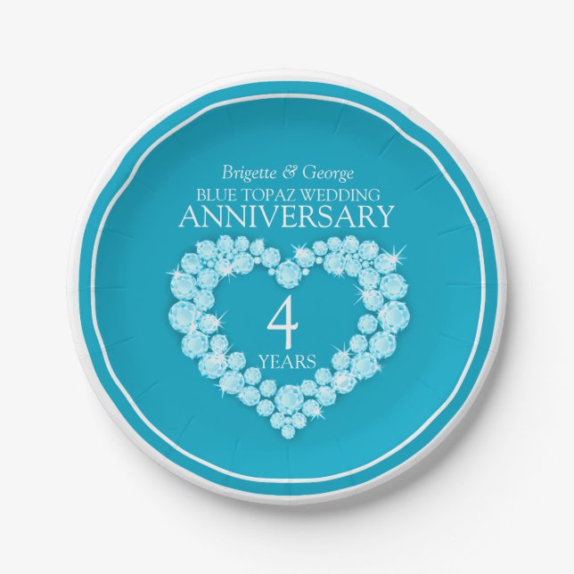Blue Topaz Herz 4 Jahre Papierplatte Pappteller (Vorderseite)