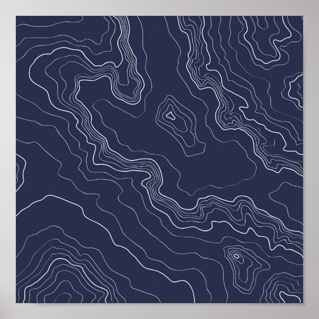 Blue topography map poster (Vorne)