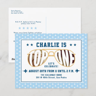 Blue TopOne Fighting Pilot zum ersten Geburtstag Postkarte