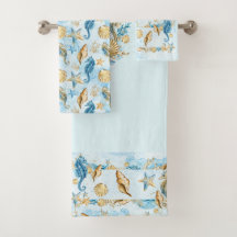 Blue Towel Set Muscheln Seestern Ozean