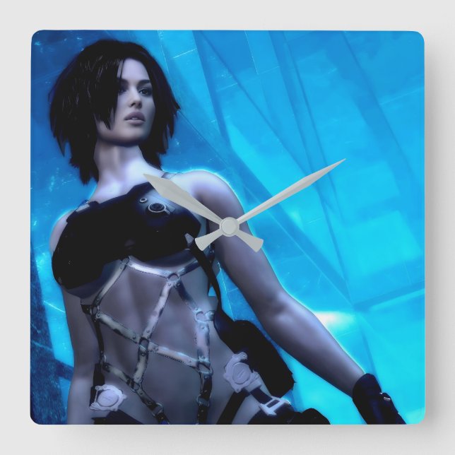 Blue Toxin wall clock Quadratische Wanduhr (Vorderseite)