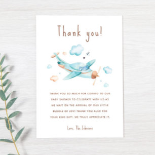 Blue Toy Airplane Boy Baby Shower Dankeskarte